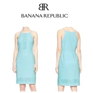 Banana Republic Aqua Lace-Trim Sheath Dress with Spaghetti Straps